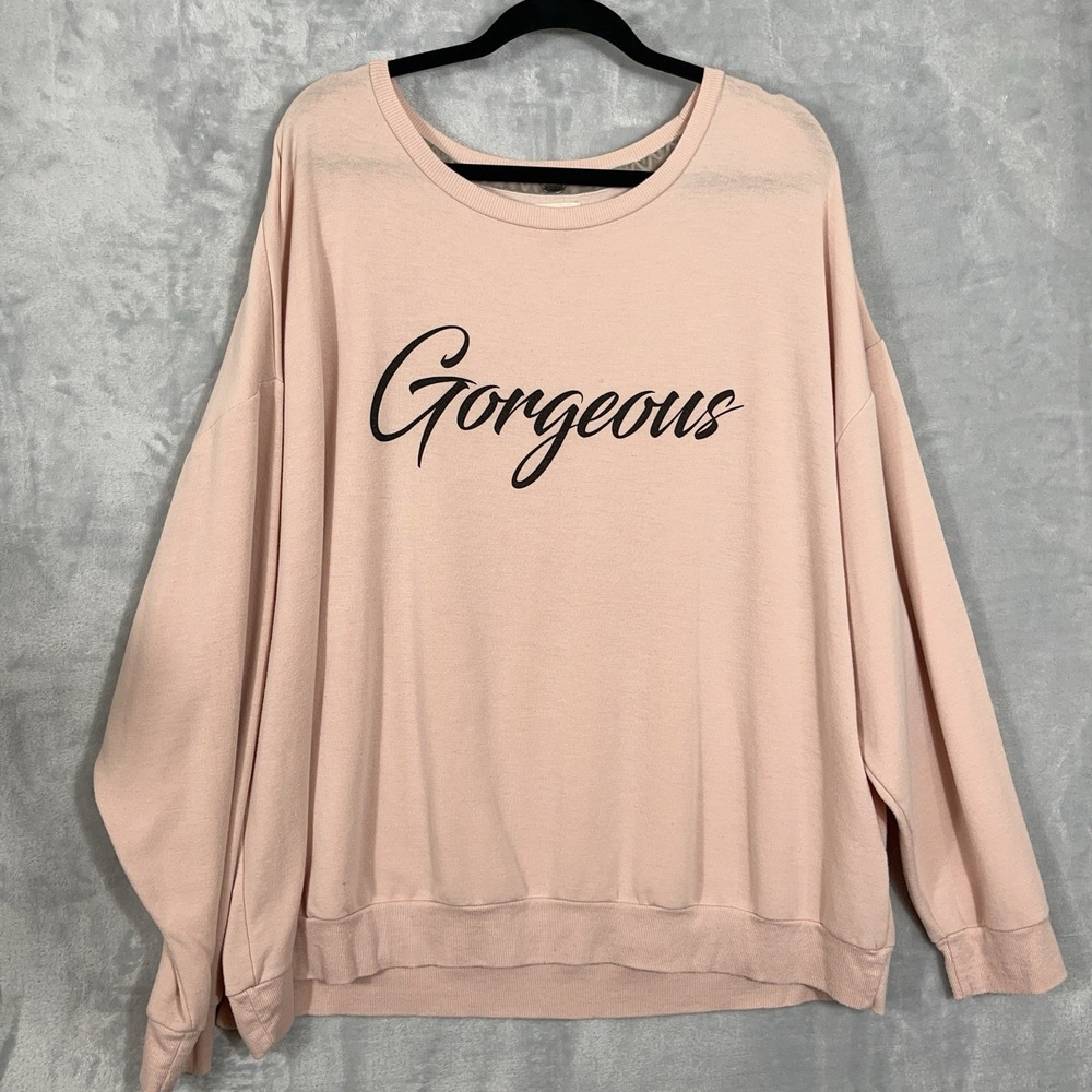 Cupio Women 3X Graphic Pullover Sweatshirt Pink Soft Relaxed Casual Lightweight